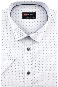 Koszula Męska Elegancka Wizytowa do garnituru biała we wzorki z krótkim rękawem w kroju SLIM FIT Modely P799