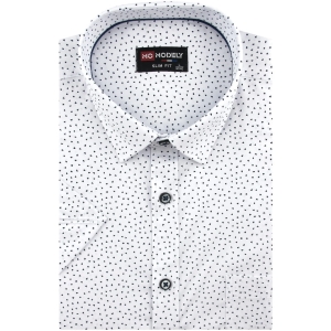 Koszula Męska Elegancka Wizytowa do garnituru biała we wzorki z krótkim rękawem w kroju SLIM FIT Modely P800