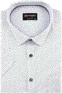 Koszula Męska Elegancka Wizytowa do garnituru biała we wzorki z krótkim rękawem w kroju SLIM FIT Modely P800