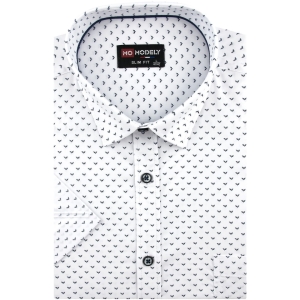 Koszula Męska Elegancka Wizytowa do garnituru biała we wzorki z krótkim rękawem w kroju SLIM FIT Modely P801