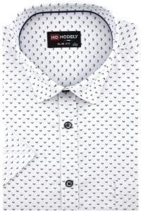Koszula Męska Elegancka Wizytowa do garnituru biała we wzorki z krótkim rękawem w kroju SLIM FIT Modely P801