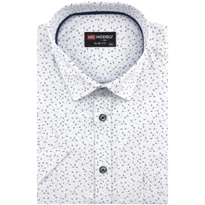 Koszula Męska Elegancka Wizytowa do garnituru biała we wzorki z krótkim rękawem w kroju SLIM FIT Modely P802