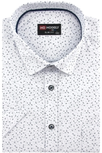 Koszula Męska Elegancka Wizytowa do garnituru biała we wzorki z krótkim rękawem w kroju SLIM FIT Modely P802