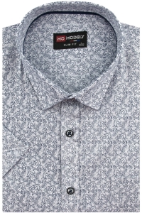 Koszula Męska Elegancka Wizytowa do garnituru biała we wzorki z krótkim rękawem w kroju SLIM FIT Modely P825
