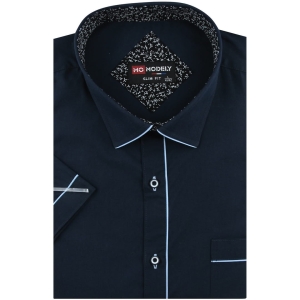 Koszula Męska Elegancka Wizytowa do garnituru gładka granatowa z lamówką z krótkim rękawem w kroju SLIM FIT Modely P829