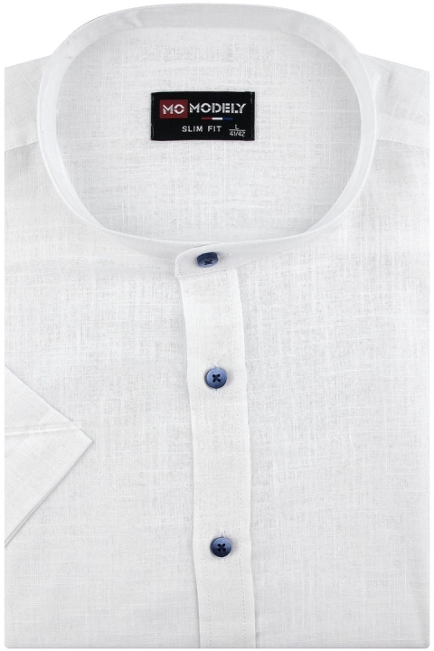 Lniana-Koszula-Męska-Codzienna-ze-stójką-gładka-biała-z-krótkim-rekawem-w-kroju-SLIM-FIT-IMG_5350.JPG
