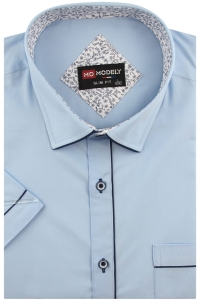 Duża Koszula Męska Elegancka Wizytowa do garnituru gładka błękitna z lamówką z krótkim rękawem Duże rozmiary P906