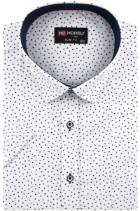 Duża Koszula Męska Elegancka Wizytowa do garnituru biała w trójkąty z krótkim rękawem Duże rozmiary P929