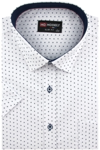 Duża Koszula Męska Elegancka Wizytowa do garnituru biała we wzorki z krótkim rękawem Duże rozmiary P932