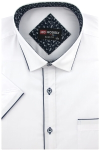 Duża Koszula Męska Elegancka Wizytowa do garnituru gładka biała z lamówką z krótkim rękawem Duże rozmiary P866