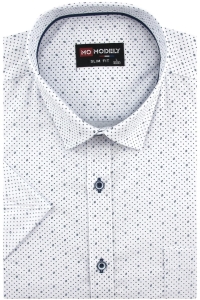 Koszula Męska Elegancka Wizytowa do garnituru biała we wzorki z krótkim rękawem w kroju SLIM FIT Modely P807