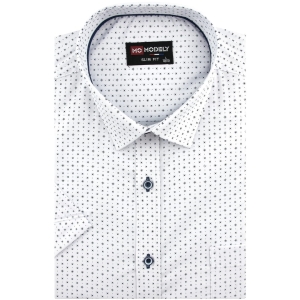 Koszula Męska Elegancka Wizytowa do garnituru biała we wzorki z krótkim rękawem w kroju SLIM FIT Modely P808