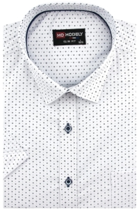 Koszula Męska Elegancka Wizytowa do garnituru biała we wzorki z krótkim rękawem w kroju SLIM FIT Modely P808