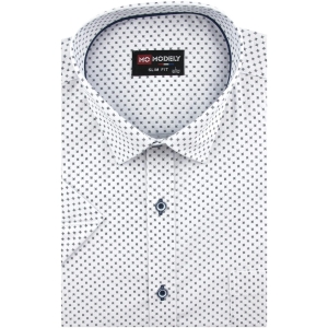 Koszula Męska Elegancka Wizytowa do garnituru biała we wzorki z krótkim rękawem w kroju SLIM FIT Modely P810