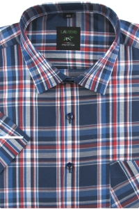 Koszula Męska Codzienna Bawełniana Casual granatowa w kratkę z krótkim rękawem w kroju REGULAR Laviino P846