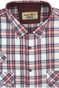 Koszula Męska Bawełniana Codzienna Casual czerwona w kratkę z krótkim rękawem w kroju REGULAR Formax P951