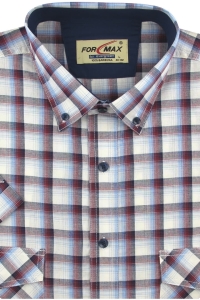 Duża Koszula Męska Bawełniana Codzienna Casual bordowa w kratkę z krótkim rękawem Duże rozmiary Formax P969