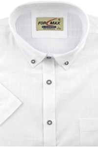 Lniana Duża Koszula Męska Codzienna Casual biała z krótkim rękawem Duże rozmiary Formax P993