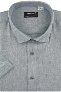 Lniana Duża Koszula Męska Codzienna Casual szara z krótkim rękawem Duże rozmiary Koneser P986