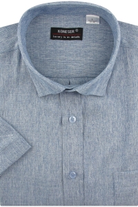 Lniana Duża Koszula Męska Codzienna Casual granatowa z krótkim rękawem Duże rozmiary Koneser P987