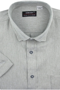 Lniana Duża Koszula Męska Codzienna Casual beżowa z krótkim rękawem Duże rozmiary Koneser P989