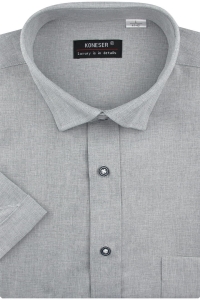 Lniana Duża Koszula Męska Codzienna Casual szara z krótkim rękawem Duże rozmiary Koneser P980