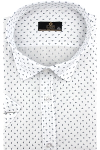 Duża Koszula Męska Elegancka Wizytowa do garnituru biała we wzorki z krótkim rękawem Duże rozmiary Classo P994