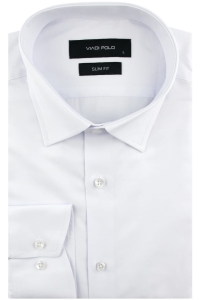 Koszula Męska Elegancka Wizytowa do garnituru gładka biała z długim rękawem w kroju SLIM FIT Viadi Polo J382