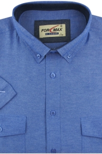 Koszula Męska Codzienna Casual gładka niebieska z krótkim rękawem w kroju REGULAR Formax R018