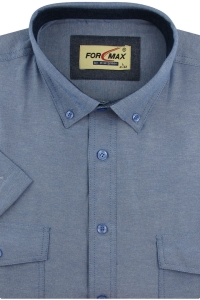 Koszula Męska Codzienna Casual gładka niebieska z krótkim rękawem w kroju REGULAR Formax R019