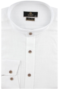 Lniana Koszula Męska Codzienna ze stójką gładka biała z długim rękawem w kroju SLIM FIT Classo J365