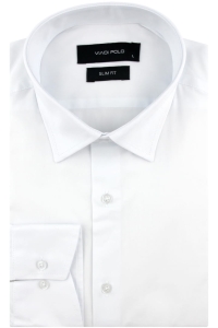 Koszula Męska Elegancka Wizytowa do garnituru gładka biała z długim rękawem w kroju SLIM FIT Viadi Polo J383