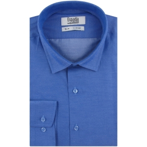 Koszula Męska Elegancka Wizytowa do garnituru gładka niebieska z długim rękawem w kroju SLIM FIT Espada Men's Wear J297