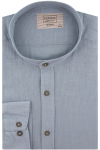 Lniana Koszula Męska Codzienna Casual ze stójką gładka niebiesko-szara z długim rękawem w kroju SLIM FIT Espada Men's Wear J330