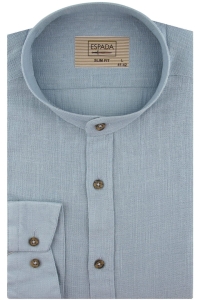 Lniana Koszula Męska Codzienna Casual ze stójką gładka szaro-niebieska z długim rękawem w kroju SLIM FIT Espada Men's Wear J332