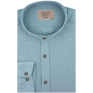 Lniana Koszula Męska Codzienna Casual ze stójką gładka niebieska z długim rękawem w kroju SLIM FIT Espada Men's Wear J333