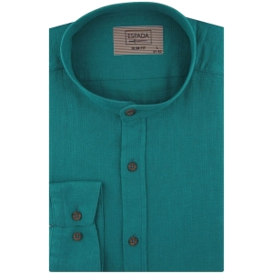 Lniana Koszula Męska Codzienna Casual ze stójką gładka zieleń morska z długim rękawem w kroju SLIM FIT Espada Men's Wear J334