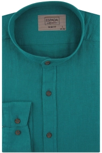 Lniana Koszula Męska Codzienna Casual ze stójką gładka zieleń morska z długim rękawem w kroju SLIM FIT Espada Men's Wear J334