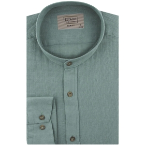 Lniana Koszula Męska Codzienna Casual ze stójką gładka zielona z długim rękawem w kroju SLIM FIT Espada Men's Wear J335