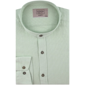 Lniana Koszula Męska Codzienna Casual ze stójką gładka pistacjowa z długim rękawem w kroju SLIM FIT Espada Men's Wear J336