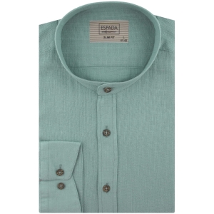 Lniana Koszula Męska Codzienna Casual ze stójką gładka szałwiowa z długim rękawem w kroju SLIM FIT Espada Men's Wear J337