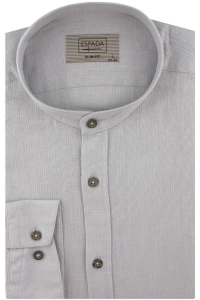 Lniana Koszula Męska Codzienna Casual ze stójką gładka szara z długim rękawem w kroju SLIM FIT Espada Men's Wear J345