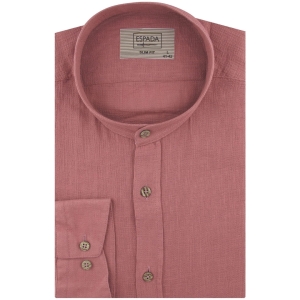 Lniana Koszula Męska Codzienna Casual ze stójką gładka różowa indyjski róż z długim rękawem w kroju SLIM FIT Espada Men's Wear J347