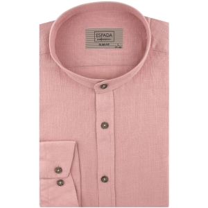 Lniana Koszula Męska Codzienna Casual ze stójką gładka różowa brudny róż z długim rękawem w kroju SLIM FIT Espada Men's Wear J349