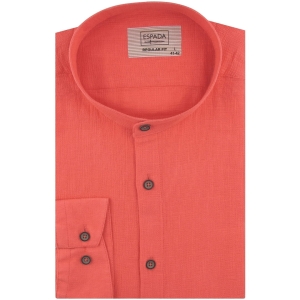 Lniana Koszula Męska Codzienna Casual ze stójką gładka koralowa z długim rękawem w kroju REGULAR Espada Men's Wear J353