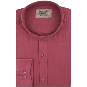 Lniana Koszula Męska Codzienna Casual ze stójką gładka różowa fuksja z długim rękawem w kroju REGULAR Espada Men's Wear J359