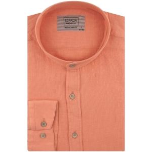 Lniana Koszula Męska Codzienna Casual ze stójką gładka pomarańczowa z długim rękawem w kroju REGULAR Espada Men's Wear J362