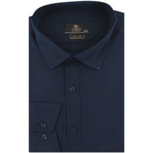 Koszula Męska Elegancka Wizytowa do garnituru gładka granatowa z długim rękawem w kroju SLIM FIT Classo J375