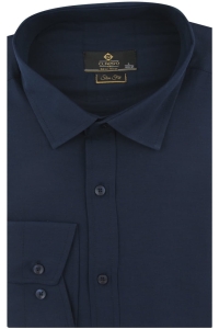 Koszula Męska Elegancka Wizytowa do garnituru gładka granatowa z długim rękawem w kroju SLIM FIT Classo J375