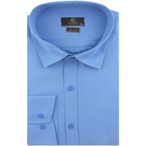 Koszula Męska Elegancka Wizytowa do garnituru gładka niebieska z długim rękawem w kroju SLIM FIT Classo J376